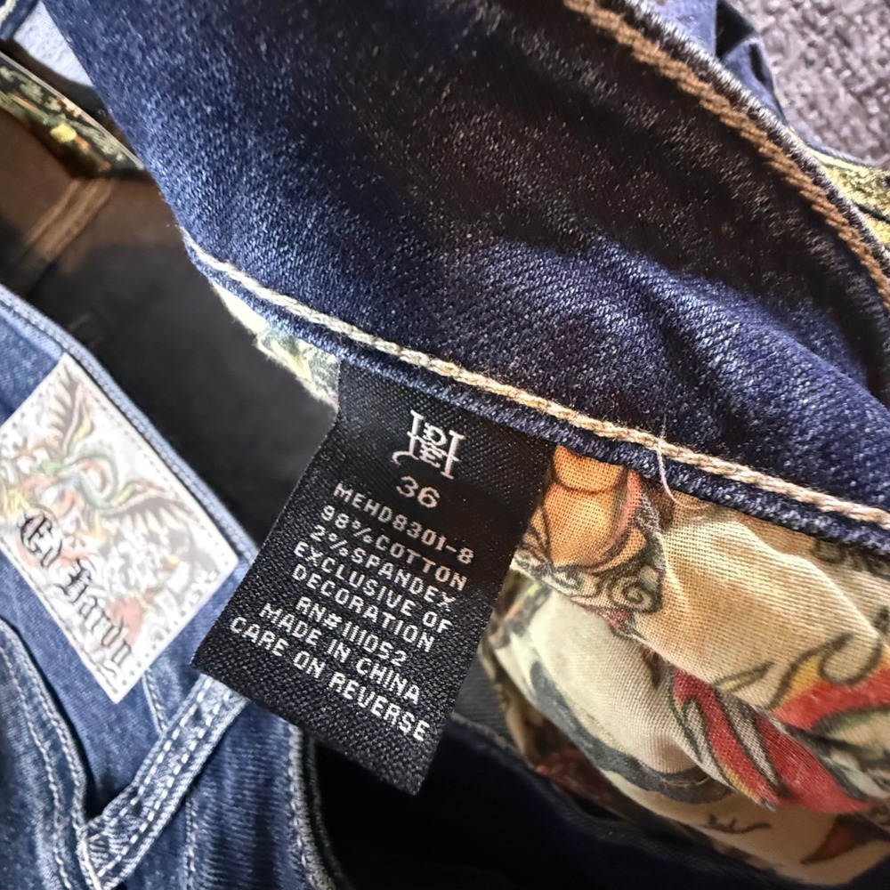 Ed Hardy Mens Slim Straight Embroidered Eagle Snake Jeans Blue 36 MEHD8301-8 NWT - Picture 6 of 11